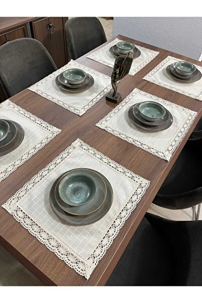 SEVCAN TEKSTİL 6 Adet Kopenaki Dantelli Monika Kumaş Amerikan Servis 35x45 So...