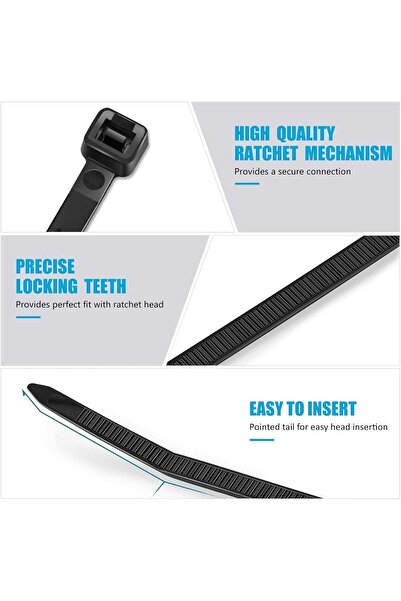 007 50 Heavy-Duty Black Zip Cable Ties 24 in/60 cm by Ybaier, 200 lb Tensile Strength, UV Resistant, Nyl