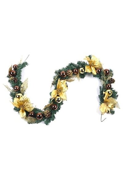 ANTBRO Ghirlandă de Crăciun, verde cu globuri maro și flori aurii, PVC, 1,8 m