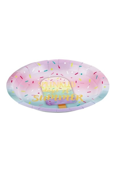 ANTBRO 6-Pack Paper Party Plates Ø23 cm, Pastel Ice Cream with Gold Foil