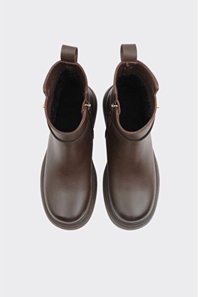 derinet Hakiki Deri Fermuarlı Kadın Bot