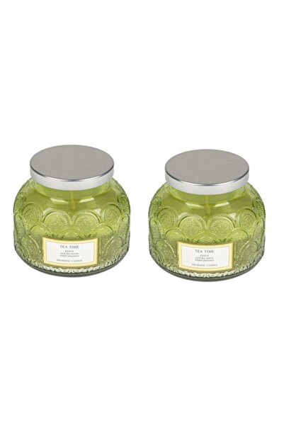OEM Set of 2 scented decorative candles in glass (paraffin), 8 x 9.3 cm, 420 g, green, lime scent