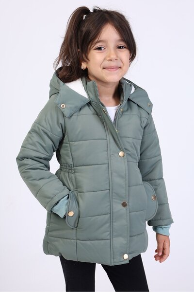 Toontoy معطف أخضر للفتيات طارد للماء K بغطاء رأس مع جيوب بسحاب وإغلاق بالكبس ...