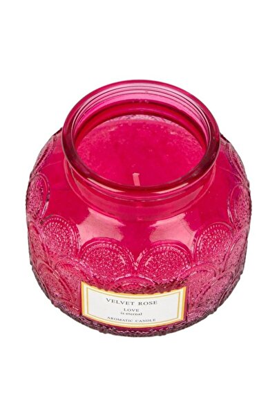 OEM Set 2 pcs Scented decorative candle in paraffin jar, 8x9.3cm, 420g, fuchsia, rose