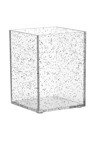 ANTBRO Suport pentru pix de birou, plastic transparent cu sclipici argintiu, ...