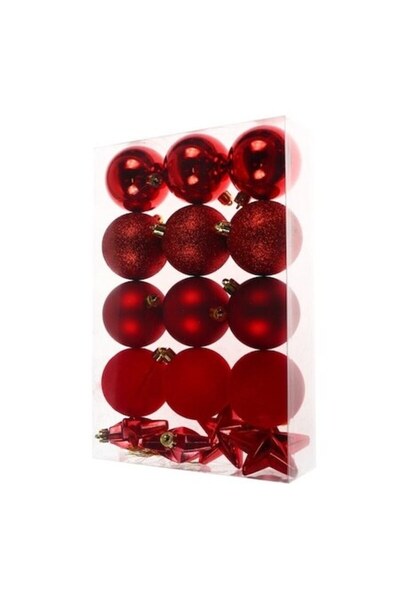 ANTBRO Set de 16 globuri de Crăciun roșii Antbro®, rotunde și în formă de ste...