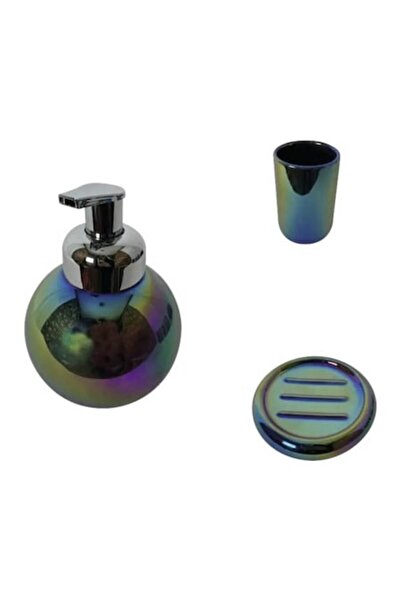 Fairy Set baie ceramic cromat: dozator de săpun lichid, săpunieră și pahar