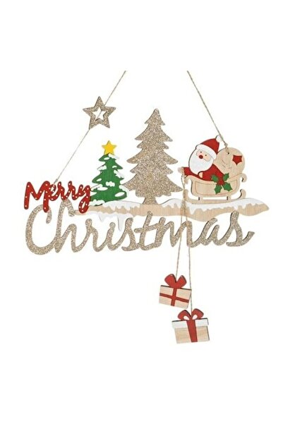 ANTBRO Decorațiune de Crăciun suspendată din lemn „Crăciun fericit” cu Moș Cr...