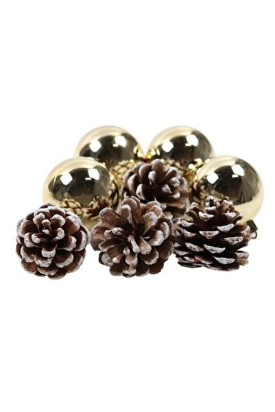 ANTBRO Set de 8 globuri de Crăciun (conice și rotunde), aurii/maro, 6-7 cm