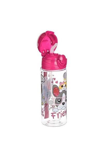 ANTBRO Sticlă de apă Pop-Up pentru copii 500 ml, transparentă, fuchsia, cu că...