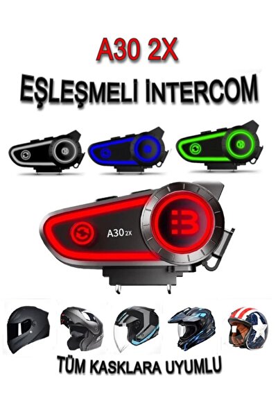 a30 2X İki Cihaz Eşleşmeli Motosiklet Bluetooth 5.3 Kask Kulaklığı Interkom Rgb Işıklı