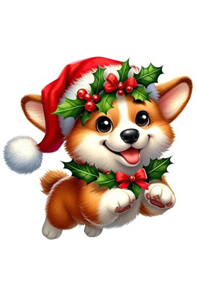 OEM Autocolant cu cățeluș jucăuș și pălărie de Crăciun, vinil PVC, bordură al...