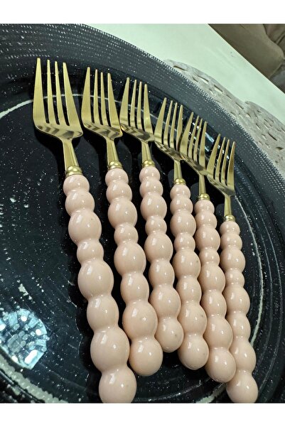 PerottiHome Gold Dinner Forks with Pearls and Colored Beads, 6 Pieces