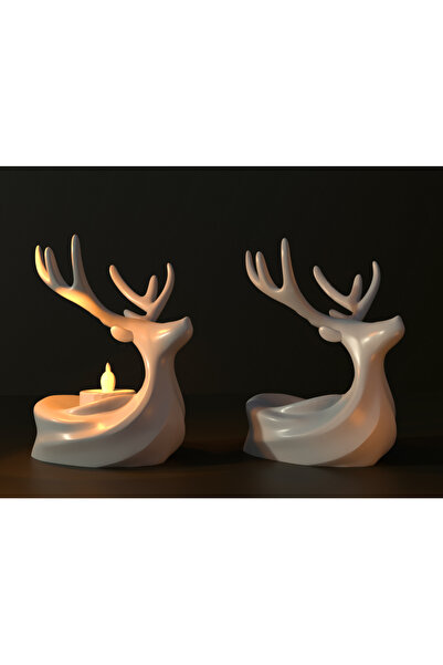 SS 3D MODELLEME Yılbaşı Konsepli Geyik Figürlü Led Tealight, Modern Dekoratif...