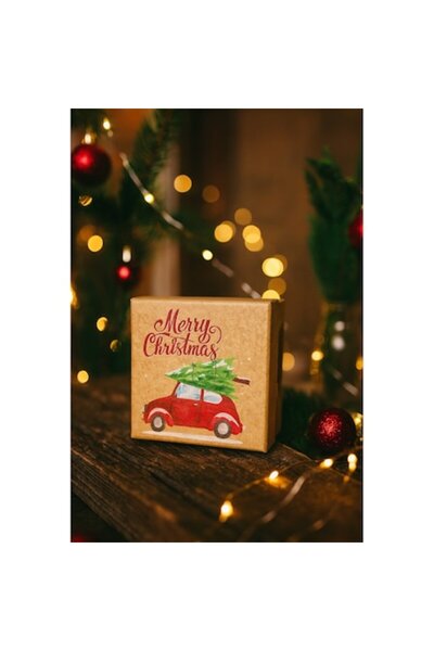 OEM Christmas gift box (square) with removable lid, car & tree design, 9.5x9....