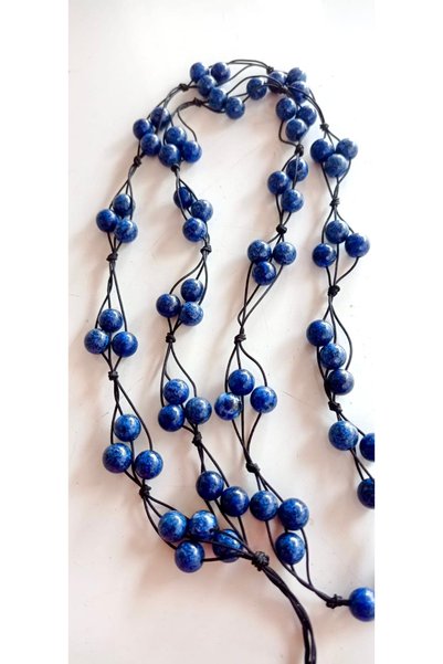 PİRAMİGO Lapis Lazuli Long Bohemian Natural Stone Necklace