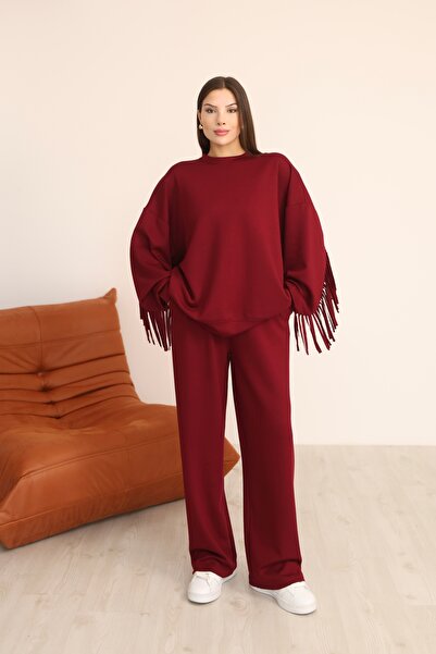 sportiness Oversized Modal Fabric Tracksuit Set with Tassel Detail