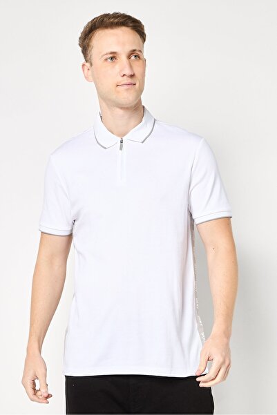 Dkny Men Regular Fit Brand Logo Short Sleeves Polo Shirt, White