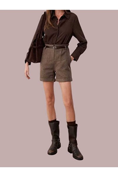 YUSERH Kahverengi Kaşe Kemerli Şort & Bermuda
