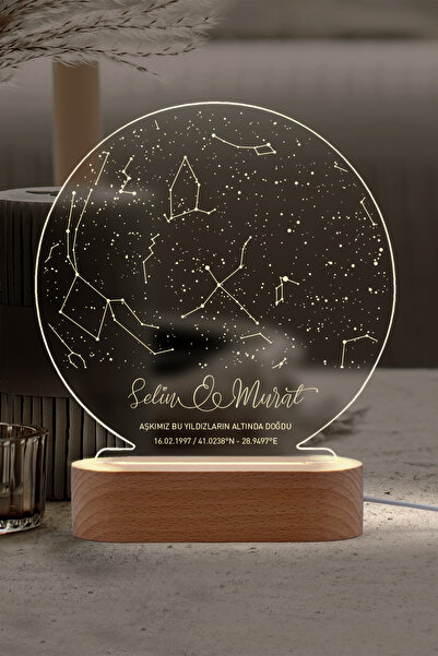Karma Light Markt Kişiye Özel Yıldız Haritası Yuvarlak Model Ledli Gece Lambası