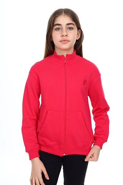 Toontoy Cardigan tricotat pentru fete, fucsia, cu guler înalt, buzunare cu fe...