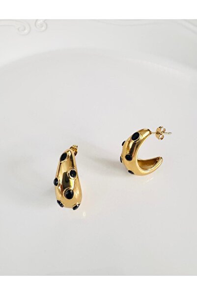 DEVİ fashion Steel Zircon Stone Half Hoop Earrings 3 cm