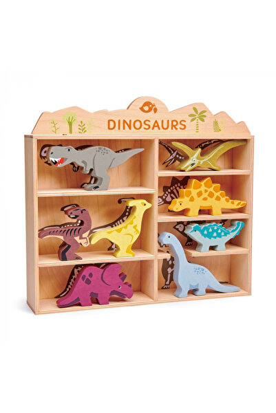 Tender Leaf Toys Dinozauri pe raft, din lemn premium - Dinosaurs - 8 piese -
