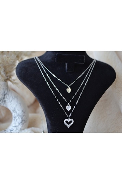 Stainlless Steel 3-Piece Steel Silver Heart Necklace