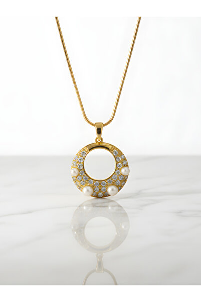 TURBİJ قلادة دائرية من الفولاذ مع تفاصيل اللؤلؤ