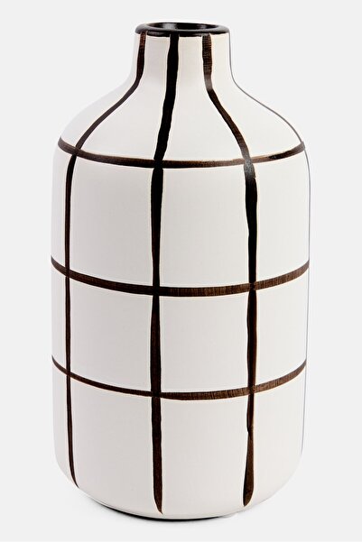 Muy Mucho مزهرية سيراميك مزخرفة باللون الأبيض