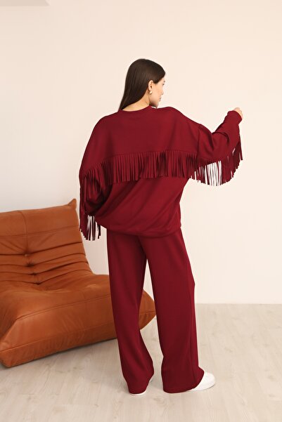 sportiness Oversized Modal Fabric Tracksuit Set with Tassel Detail