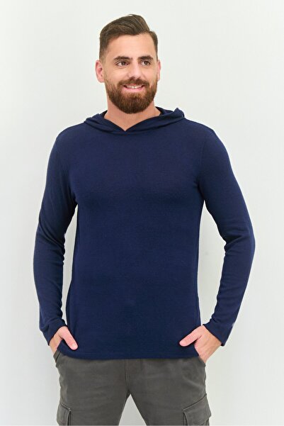 Perry Ellis Men Hooded Long Sleeve Solid Sweatshirt, Navy