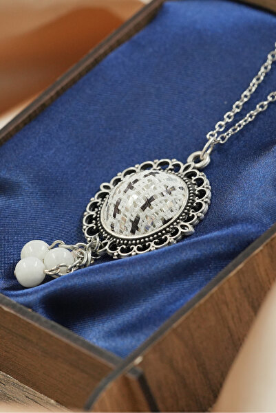 nicole gümüş Zamak Malzeme Üzerine Doğal Ay Taşı El İşçiliği Tel Kırma Kolye