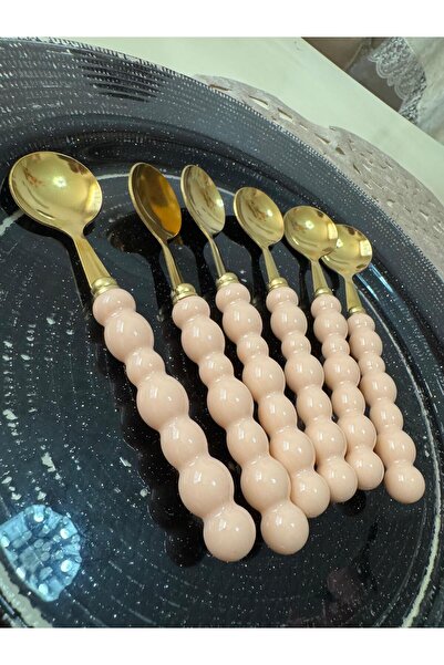 PerottiHome Pearl Colored Beaded Gold Dessert Spoon 6 Pieces