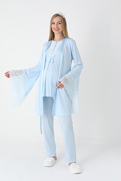 Lohusa Homewear Set de pijamale pentru femei, cu dantelă albastră, cu design ...