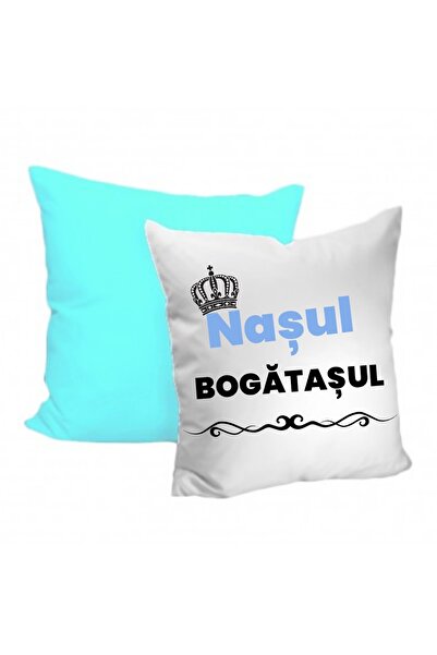 MARİ Pernă personalizată ,, Nașul Bogătașul" alb+albastru