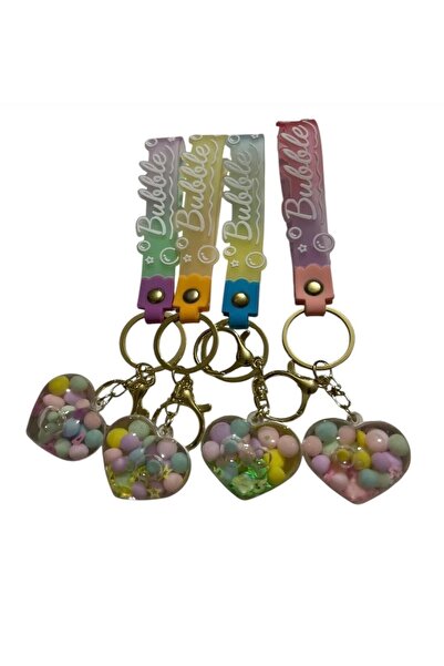 Butik Center Heart Shaped Water Keychain Bubble Colorful Heart Beaded Transparent Keychain
