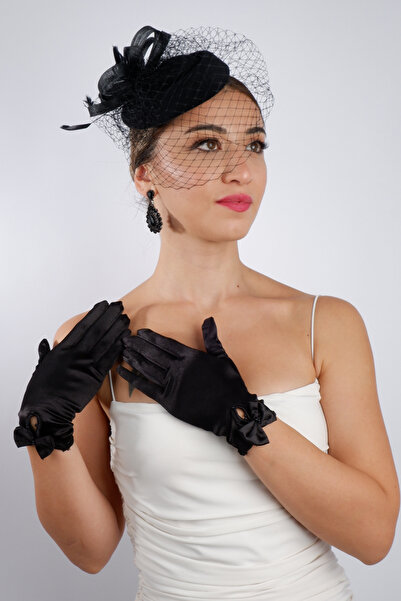 Limelia Mănuși de mireasă scurte din dantelă cu buline, cu detalii de trandafiri, accesoriu pentru nuntă, set de pălărie fascinator