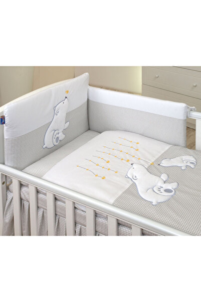 Amy - Lenjerie 3 piese Cu protectie laterala Bear Heart din Bumbac, 120x60 cm...