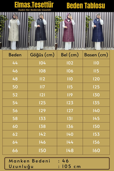 Elmas Tesettür Kadın Giyim Büyük Beden 4031 Kapıtone Dik Cep Yelek