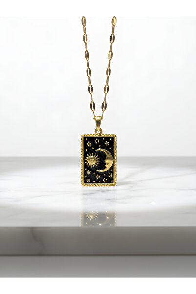 TURBİJ قلادة القمر والشمس السوداء من الفولاذ