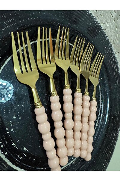 PerottiHome Gold Dinner Forks with Pearls and Colored Beads, 6 Pieces