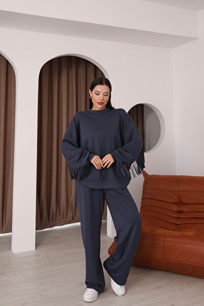 sportiness Oversized Modal Fabric Tracksuit Set with Tassel Detail