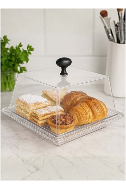 SUPPLIER صينية تقديم أكريليك بغطاء مقبب - حامل لعرض الطعام والمعجنات والكعك و...