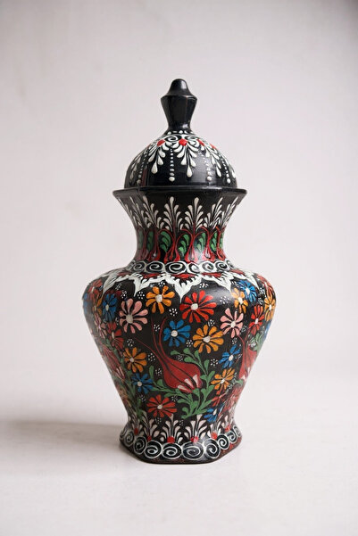 STORESZA El Yapımı 30Cm Dantel İşçiliği Altıgen Küp Çini Vazo