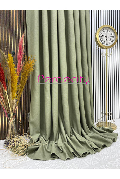 PERDECITY Natural Linen Bohemian Style Green Background Curtain 1X3, Frequently Pleated, No Ironing Required, Suitable for Any Room