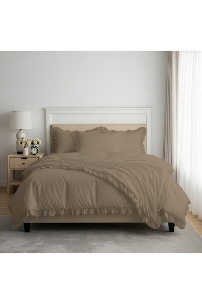 kesenegore Set de lenjerie de pat dublu cu volane din bumbac Ranforce, 3 piese