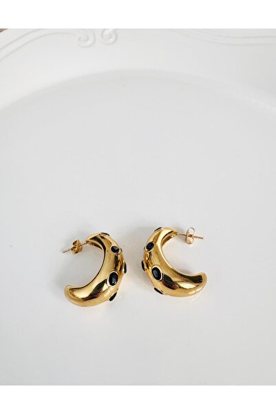 DEVİ fashion Steel Zircon Stone Half Hoop Earrings 3 cm