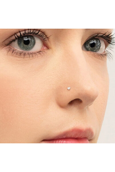Heppii L Model Düşmeyen Çelik Hızma 2 mm taşlı Tektaş Burun Piercingi
