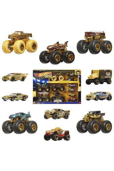 mattel Hot wheels monster truck 50 bigfoot set 11 vehicles trophy champions